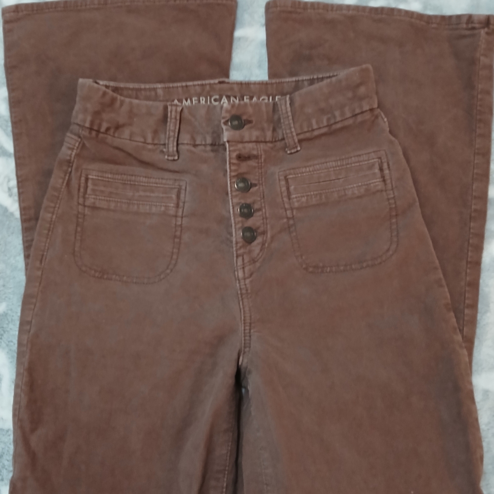 American Eagle Outfitters Women's Chocolate Brown Corduroy Pants Flare Leg
